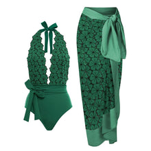 Load image into Gallery viewer, Vintage Swimsuit Green Swimwear Deep V Holiday Beachwear Designer Bathing Suit Beach Skirt Summer Surf Wear
