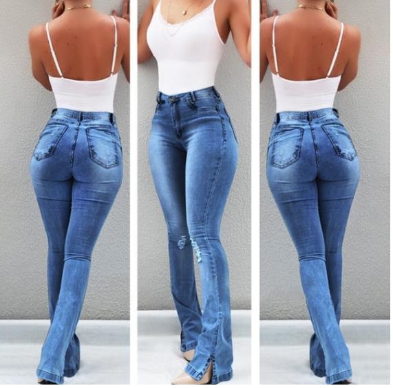 High Waisted Jeans Skinny Ripped Boot Cut