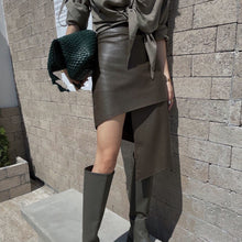 Load image into Gallery viewer, Faux Leather Skirt Asymmetric High Waist
