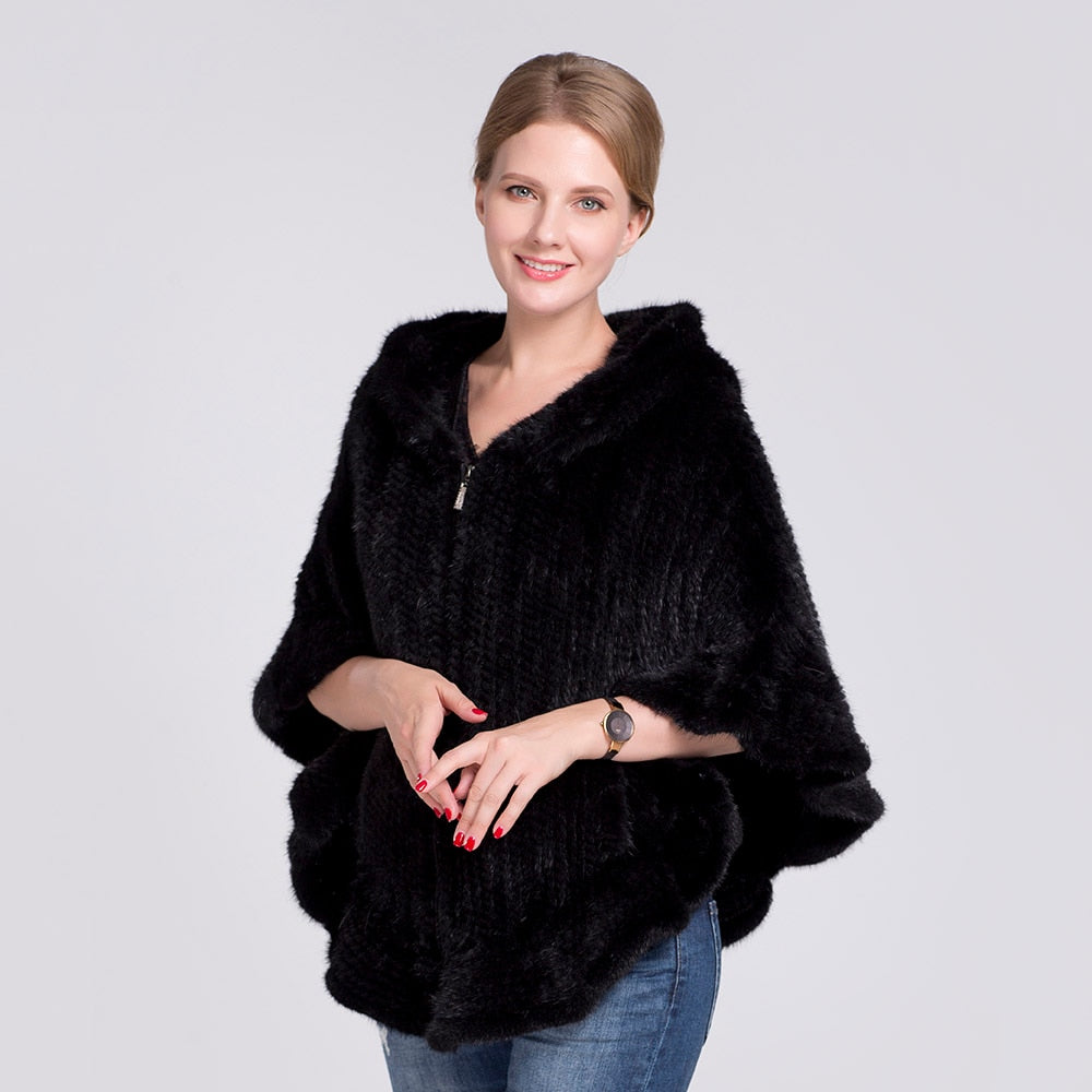 Count Me In- Real Mink Fur Poncho