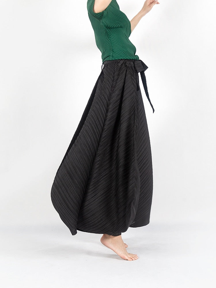 Miyake Pleats Summer Designer High Waist Wide Leg Trousers