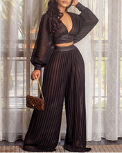 Load image into Gallery viewer, Ladies Black V-Neck  Sheer Two-Piece Set
