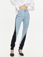 Load image into Gallery viewer, High Waist Contrast Color Denim Two Piece Set
