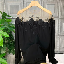 Load image into Gallery viewer, Flowers Embroidered Mesh Satin Blouse
