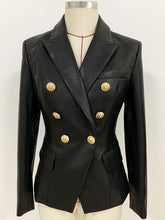 Load image into Gallery viewer, Designer Blazer Jacket Lion Metal Buttons Faux Leather
