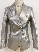 Load image into Gallery viewer, Designer Blazer Jacket Lion Metal Buttons Faux Leather
